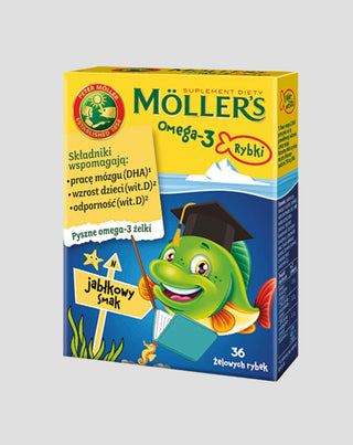 Suplement diety z kwasami Omega-3 Rybki o smaku jabłkowym Moller's 36 żelków - 1