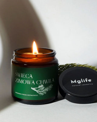 Wegańska świeca rzepakowa Zimowa chwila o zapachu sosny, cedru i bursztynu 120 ml MgLife - 2