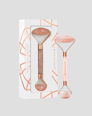 Masażer do twarzy z kwarcu różowego Rose quartz roller - kamień miłości Crystallove - 1