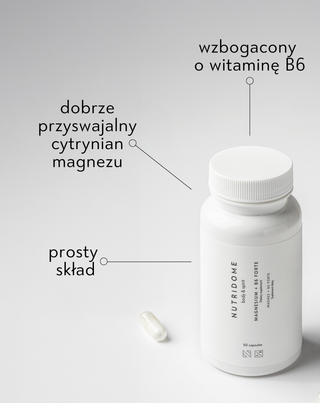 Magnez + B6 Forte cytrynian magnezu na skurcze nóg, łydek, zmęczenie i stres Nutridome 60 kapsułek - 2