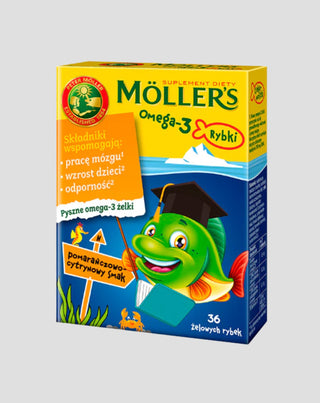 Suplement diety z kwasami Omega-3 Rybki o smaku pomarańczowo-cytrynowym Moller's 36 żelków - 1