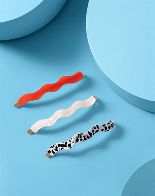 Zestaw falowanych wsuwek do włosów czerwona, marmurkowa, perłowa Twisty 3 szt. - 4