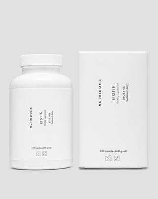 Biotyna w kapsułkach 2500 mcg witaminy H na włosy, skórę i paznokcie Nutridome 180 szt. - 2
