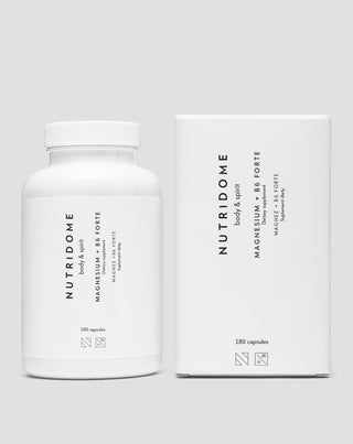 Magnez + B6 Forte cytrynian magnezu na skurcze nóg, łydek, zmęczenie i stres Nutridome 180 kapsułek