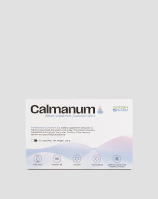Suplement diety wspierający dobry nastrój, samopoczucie i układ nerwowy Calmanum Gardenpharm 30 kapsułek - 1
